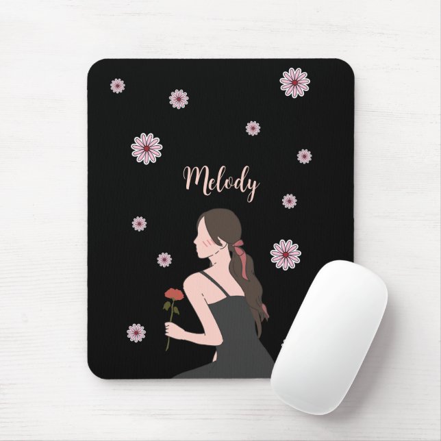 A Rose Girl with pink flower Mouse Pad (With Mouse)