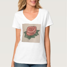 A rose v-neck Tee shirt with rose drawing