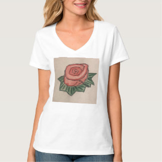A rose v-neck Tee shirt with rose drawing