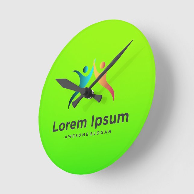 A round, bright green clock face with stylised  (Angle)