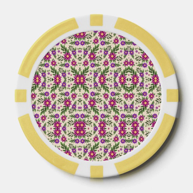 A round decorative plate with a detailed floral  poker chips (Front)