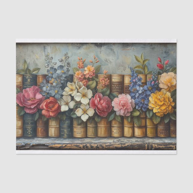 A Row of Books and Flowers Tissue Paper (Front)