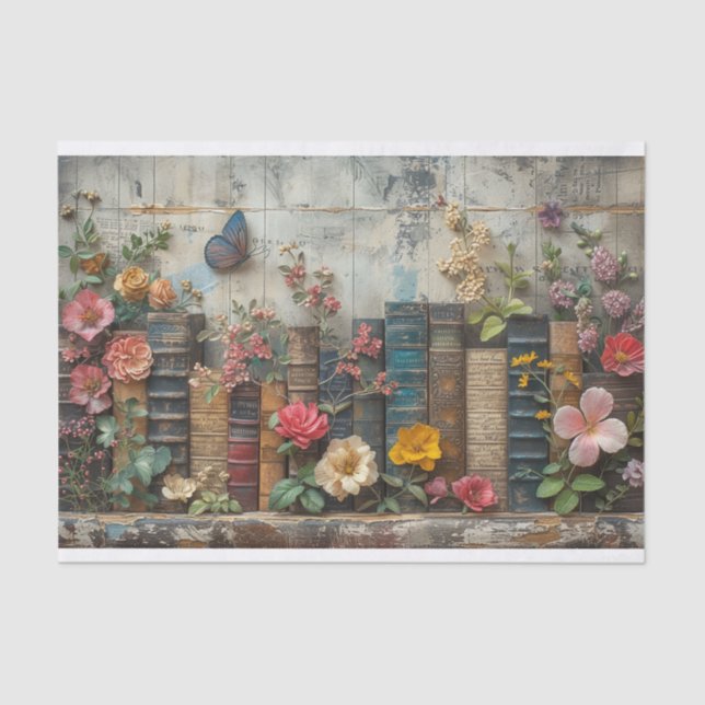 A Row of Books with Flowers Tissue Paper (Front)