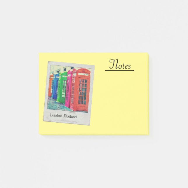 A Row of Brightly Coloured Telephone Boxes Post-it Notes (Front)