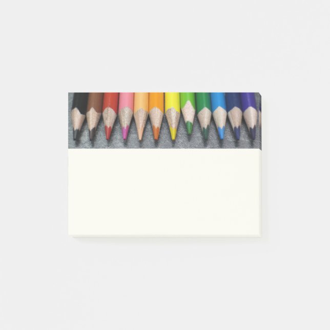 A Row of Coloured Pencils. Post-it Notes (Front)