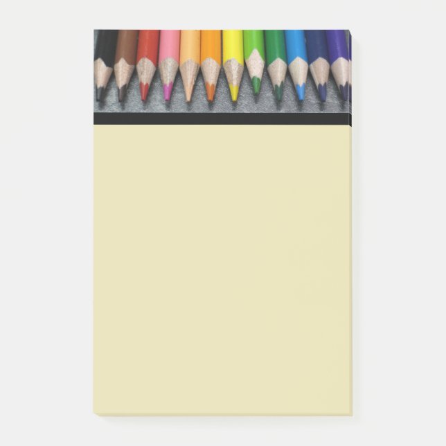A Row of Coloured Pencils. Post-it Notes (Front)
