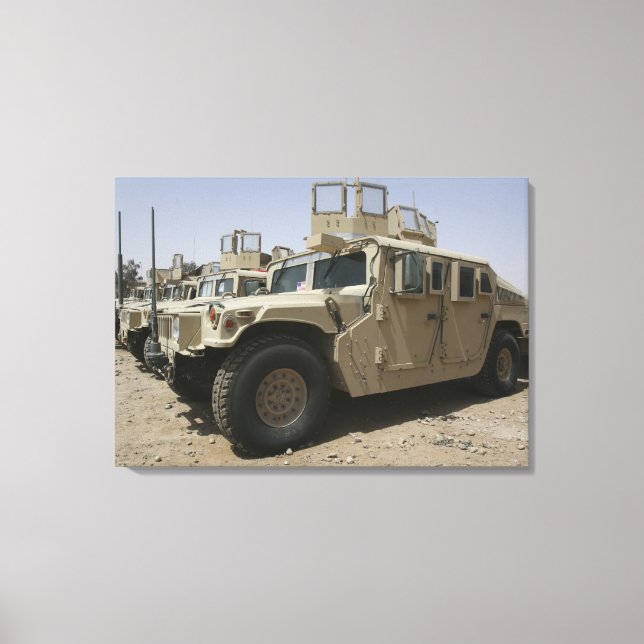 A row of humvees from Task Force Military Polic Canvas Print (Front)