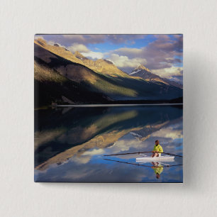 A rower on Banff Lake in the Canada MR) 15 Cm Square Badge
