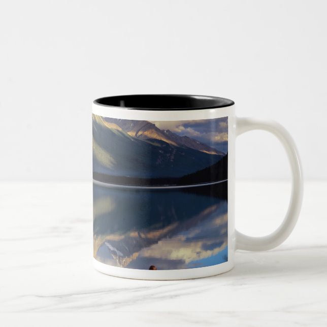 A rower on Banff Lake in the Canada MR) Two-Tone Coffee Mug (Right)