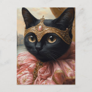 A Royal Black Cat in Pink and Gold Postcard