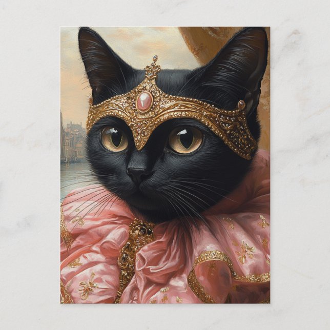A Royal Black Cat in Pink and Gold Postcard (Front)