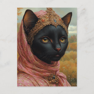 A Royal Black Cat in Pink Robes and Gold Crown Postcard