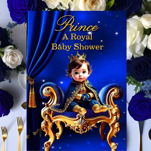 A Royal Prince Baby Shower Blue Gold Chair Invitation (Creator Uploaded)