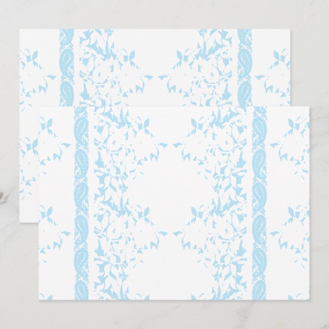 A rug featuring a blue and white creative arts mot invitation (Front/Back)