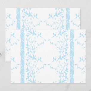 A rug featuring a blue and white creative arts mot invitation
