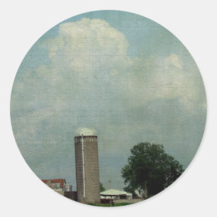 A Rural Farm Scene Classic Round Sticker