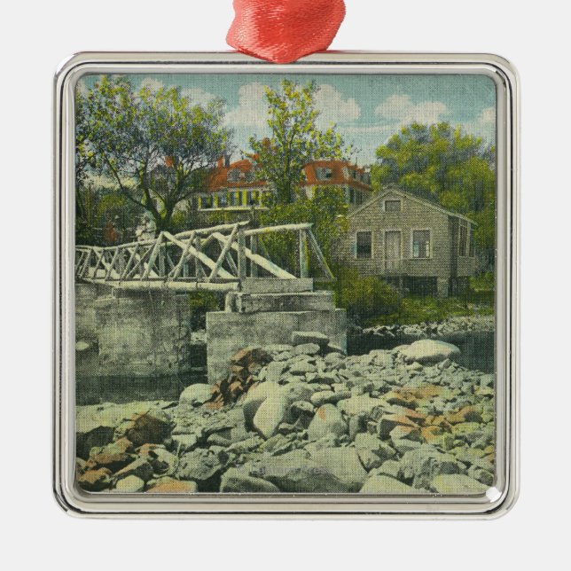 A Rustic Bridge at Perkins Cove Scene Metal Tree Decoration (Front)