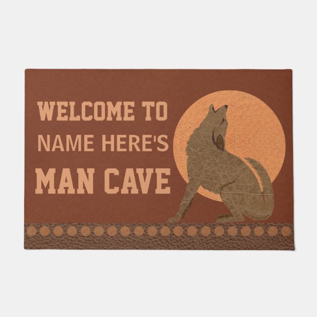 A Rustic Coyote Southwest Faux Leather Man Cave Doormat (Front)