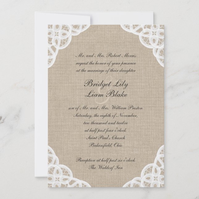 A Rustic Lace & Burlap Wedding Invitation (Front)
