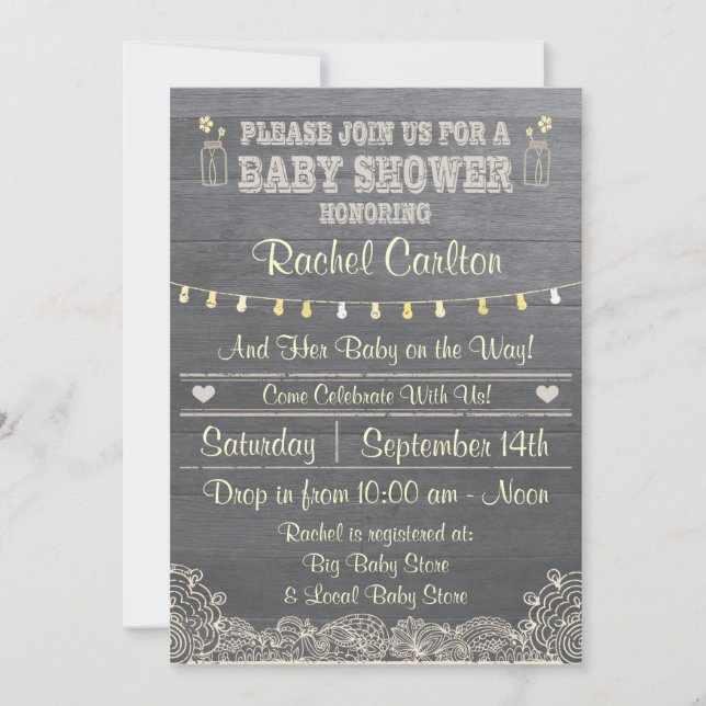 A Rustic Mason Jar Baby Shower Invitation (Front)