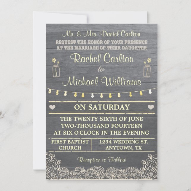 A Rustic Mason Jar Wedding Invitation (Front)