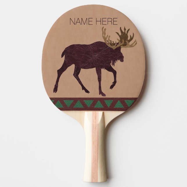 A Rustic Moose Faux Leather-Look Man Cave Games Ping Pong Paddle (Front)