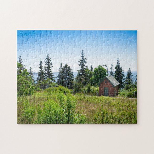 A rustic shed sits in a Maine meadow Jigsaw Puzzle (Horizontal)