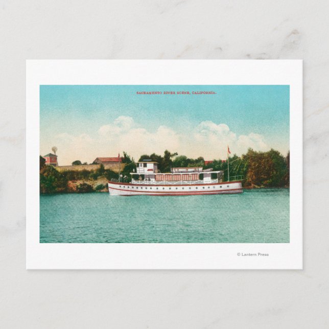 A Sacramento River Scene with a Riverboat Postcard (Front)