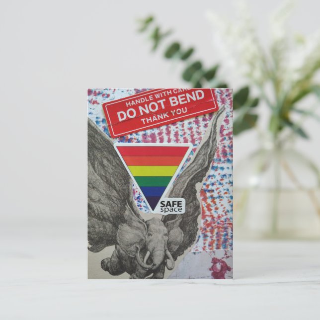 A Safe Space Flying Elephant Fantasy Collage Postcard (Standing Front)