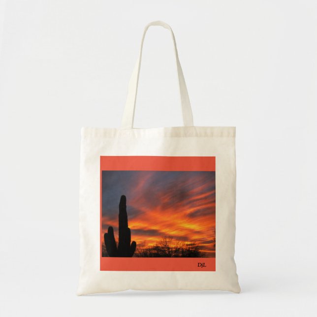 A sahuaro cactus with stunning sunset tote bag (Front)