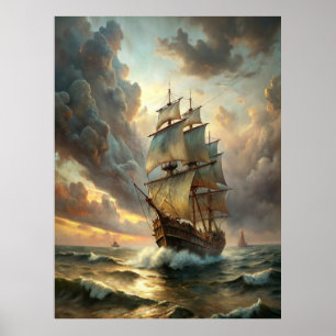 A sailing ship in the ocean poster
