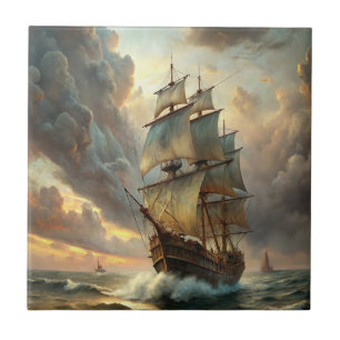 A sailing ship in the ocean tile
