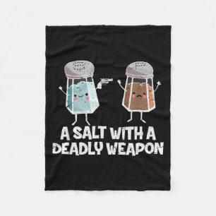 A Salt With A Deadly Wean Funny Food Pun Gun Kawai Fleece Blanket