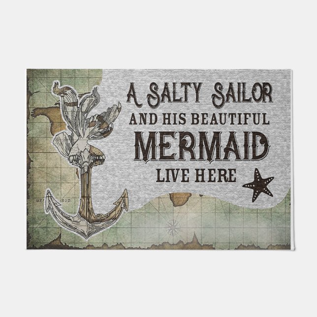 A Salty Sailor and His Beautiful Mermaid Live Here Doormat (Front)