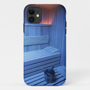 A sauna in blue light, Sweden. iPhone 11 Case
