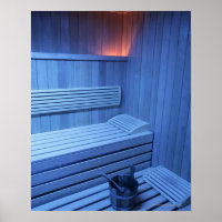 A sauna in blue light, Sweden.