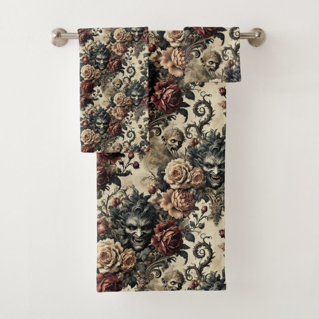 A Savage Sanctum – Gothic Victorian  Bath Towel Set (Insitu)