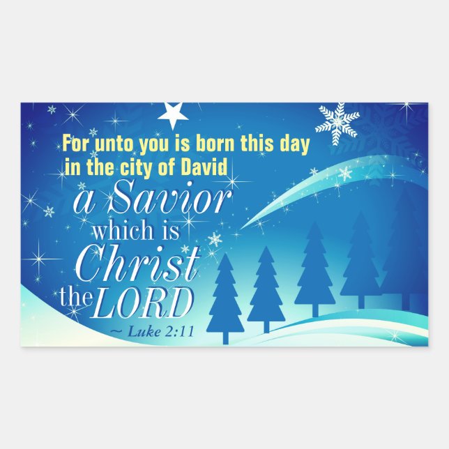 A Saviour is Born Christ the Lord, Bible Christmas Rectangular Sticker (Front)