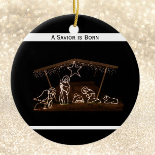 A Saviour is Born Religious Christian Christmas Ceramic Tree Decoration