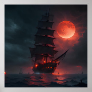A Scary Pirate Ship Ominously Sailing Poster