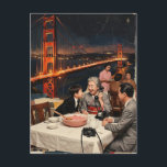 A Scenic Dinner at the Bridge Mixed Media Postcard<br><div class="desc">A collage made and photographed by Angelandspot in the year 2026 with vintage images from a magazine of a family eating dinner and a bridge and then turned into an illustration with an AI art generator</div>