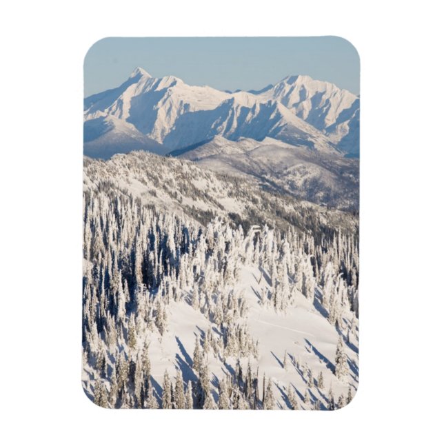 A Scenic View of Snowy Mountains and Trees. Magnet (Vertical)