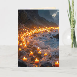A sea of candlelight on the beach, Condolence Card