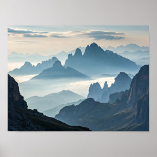 A Sea of Fog: Majestic Mountains at Sunrise Poster