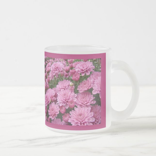 A Sea of Pink Chrysanthemums #2 Frosted Glass Coffee Mug (Right)