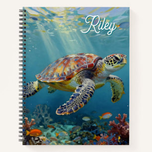 A Sea Turtle and Sun Rays in the Ocean Blue Notebook