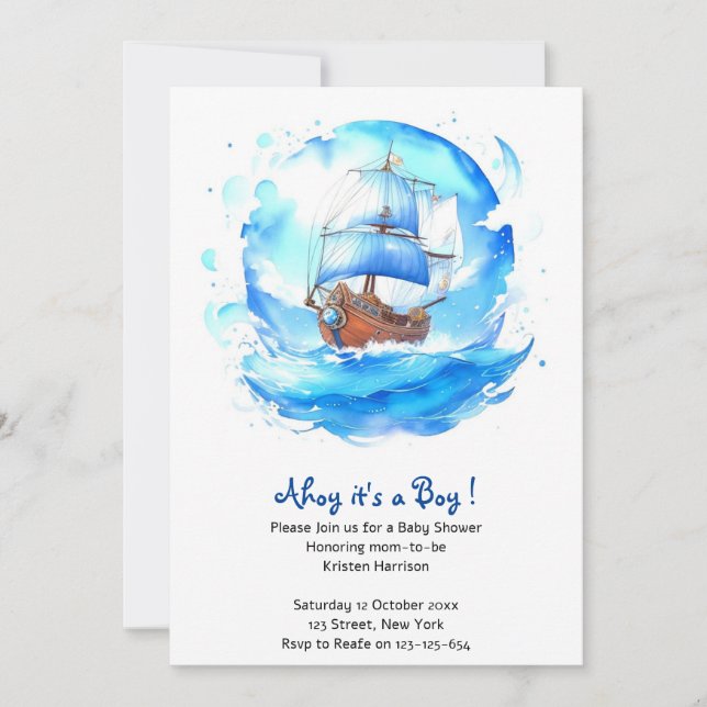 A Seafarer's Welcome: Nautical Boy Baby Shower Invitation (Front)