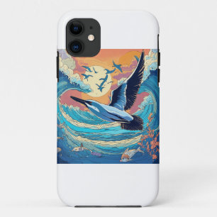 A seagull filing above sea print phone cover