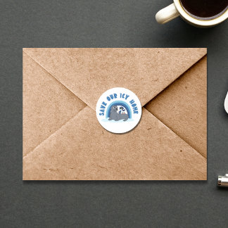 A seal and a penguin "Save Our Icy World"cartoon