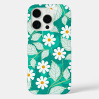 A seamless floral pattern features white daisies